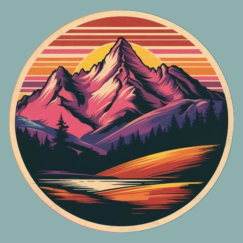 Retro Mountains Landscape