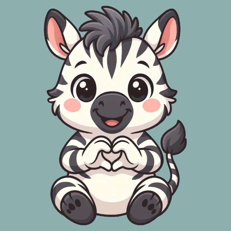 Cute Zebra with Heart Hands