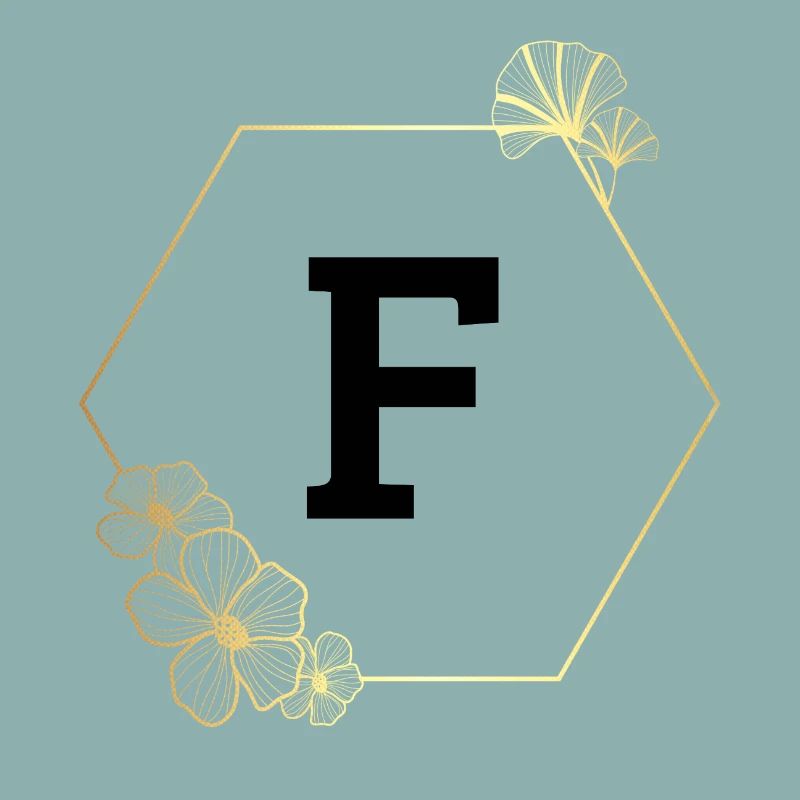 Lettre f cadre Floral doré