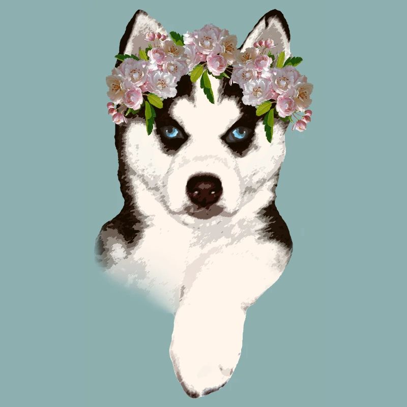 Husky avec couronne de fleurs