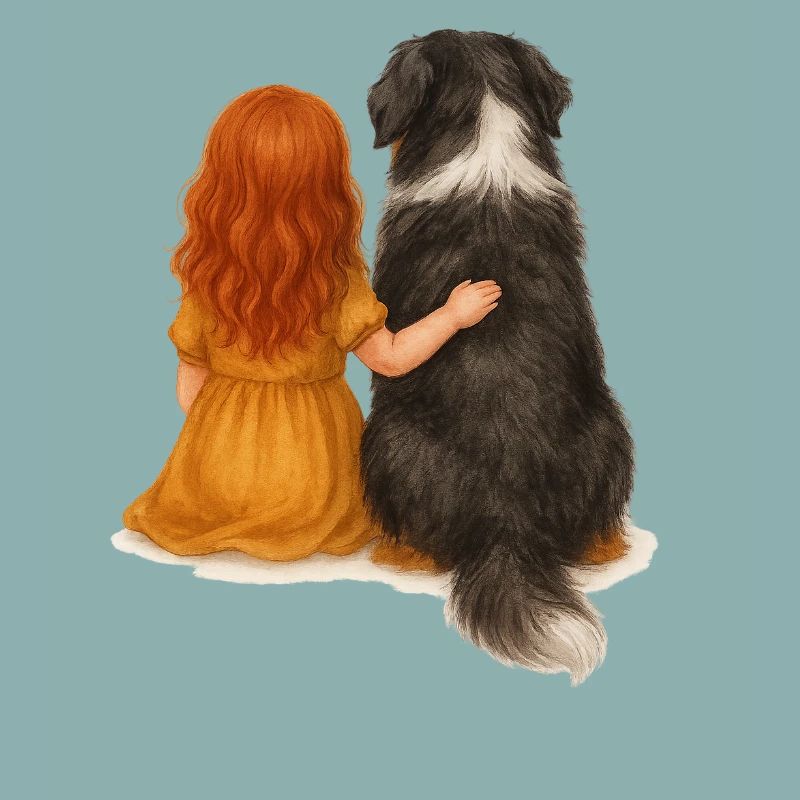Rothaariges Mädchen mit Berner Sennen Hund