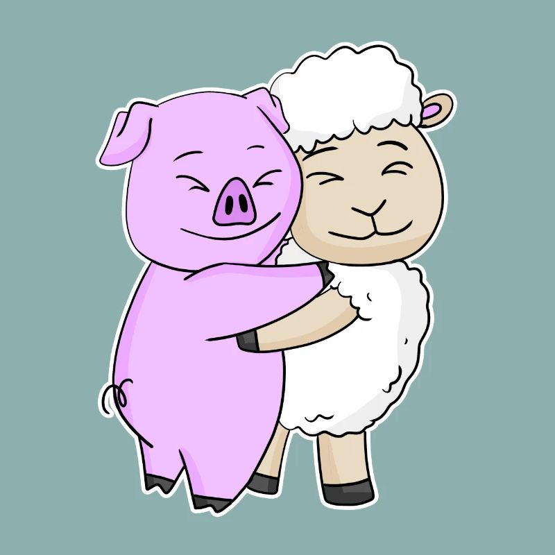Pig and sheep cuddle cute animals