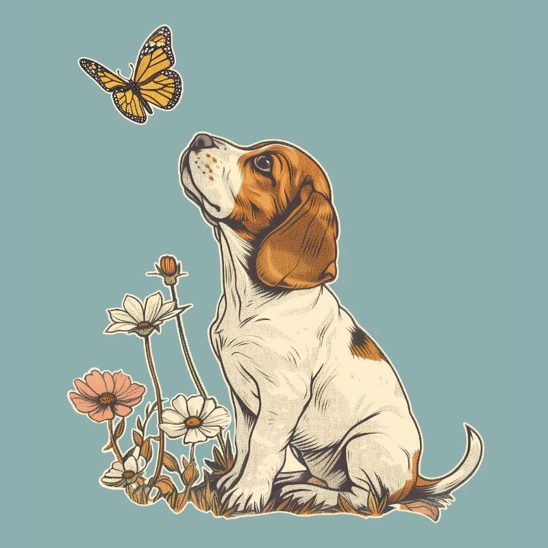 Beagle et papillon