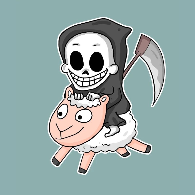 Sensenmann Schaf Motiv