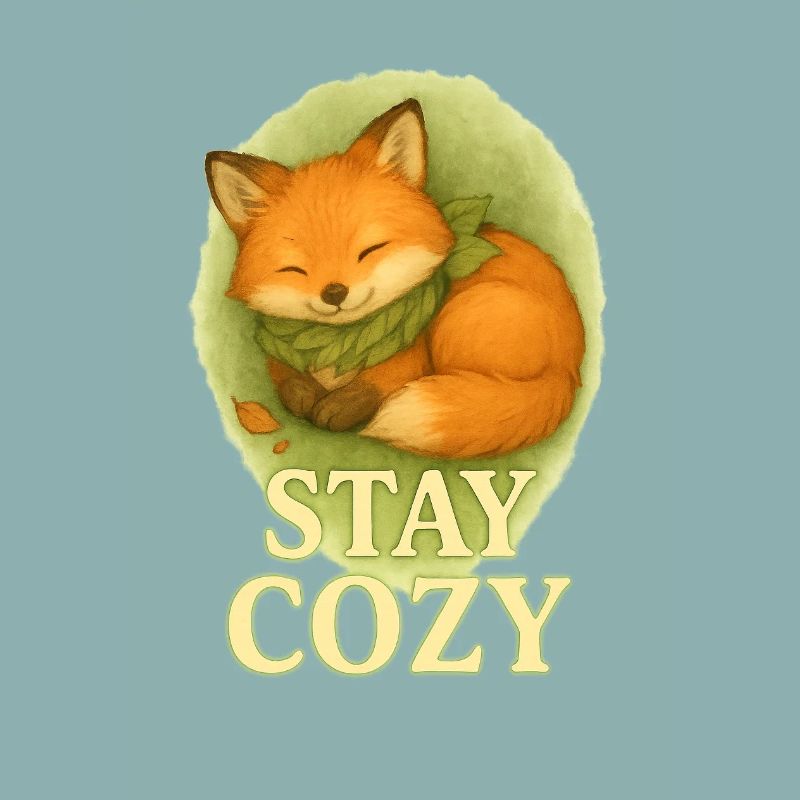 Stay Cozy – Cute Baby Fox with Leaf Scarf