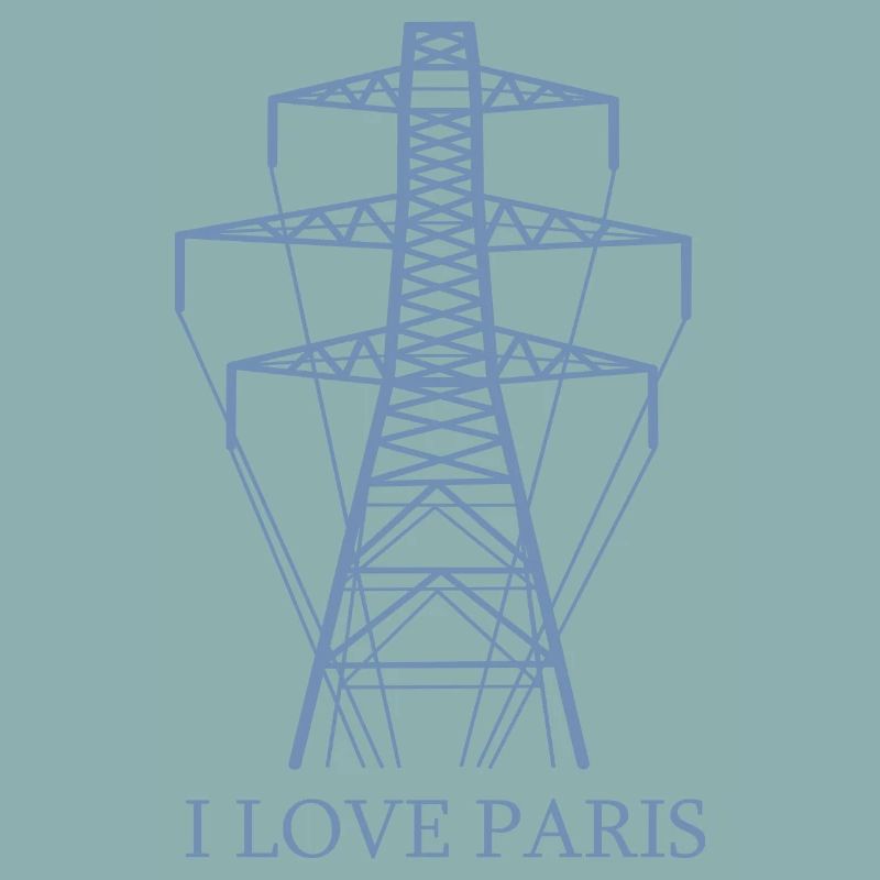 Power pole as Eiffel Tower "I Love Paris" satire