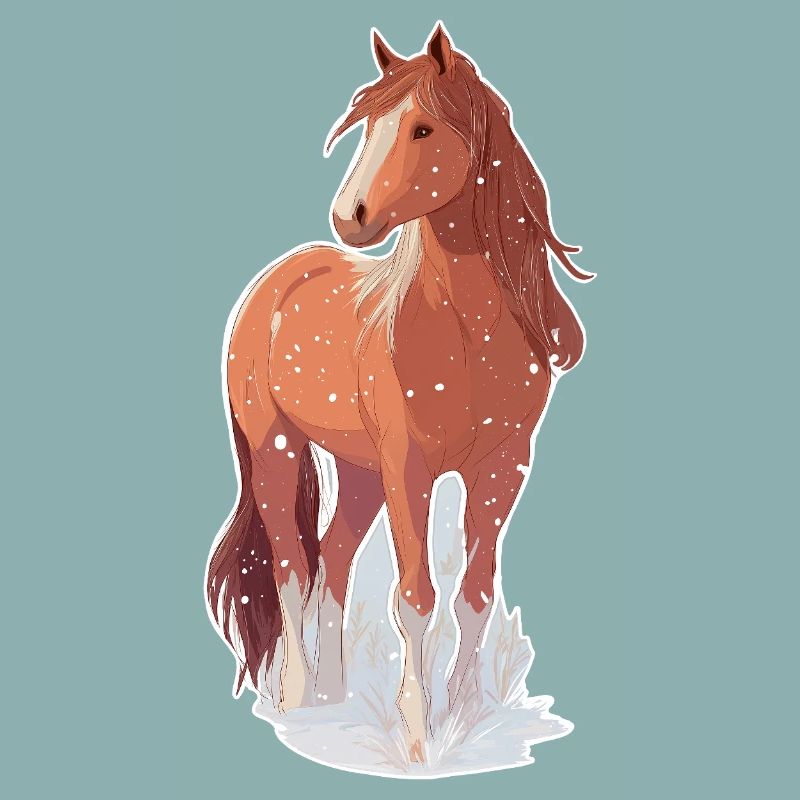 Cheval avec des flocons de neige