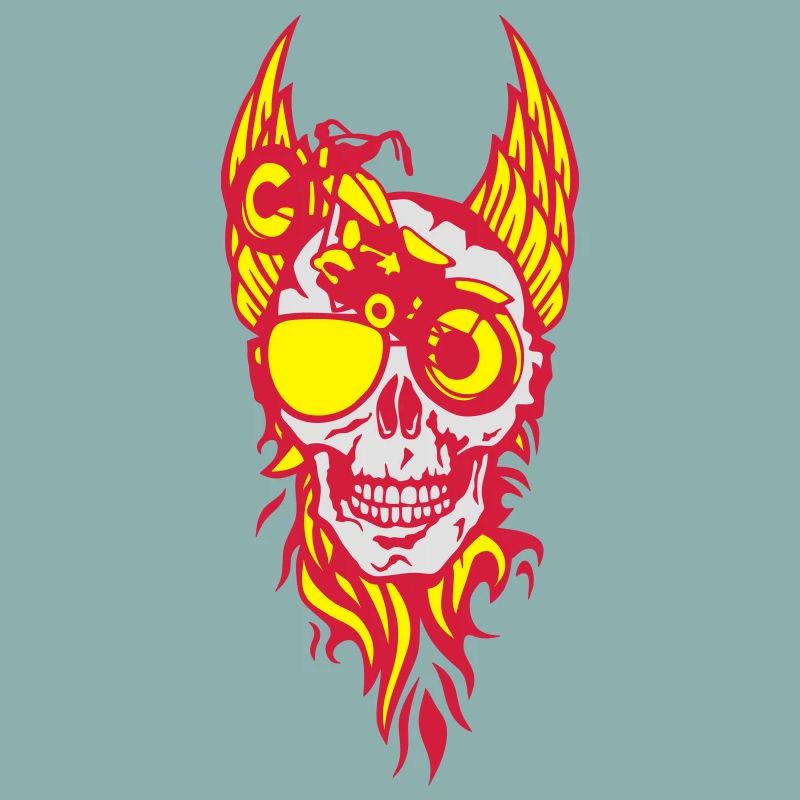 death head skull motorcycle wing flame fire