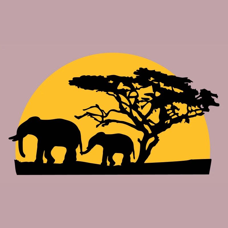 Sunset In Africa Tree And Elephants