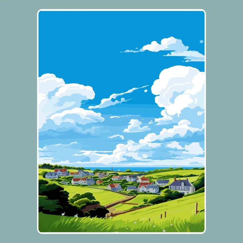 Crantock, Cornouailles, Angleterre, Affiche de voyage, Souvenir
