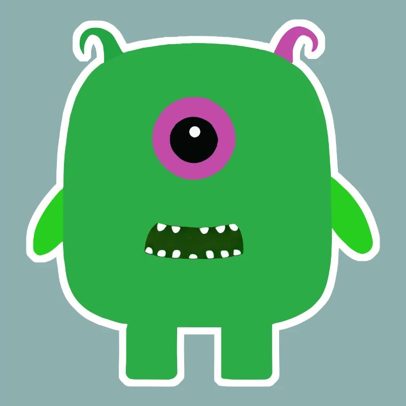Green Cyclops Monster | Cute Square Alien 