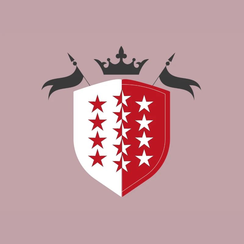Drapeau du Valais avec couronne et drapeaux