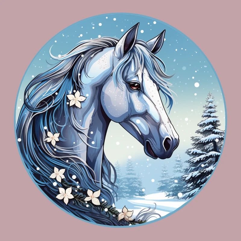 Pferd mit Schneeflocken