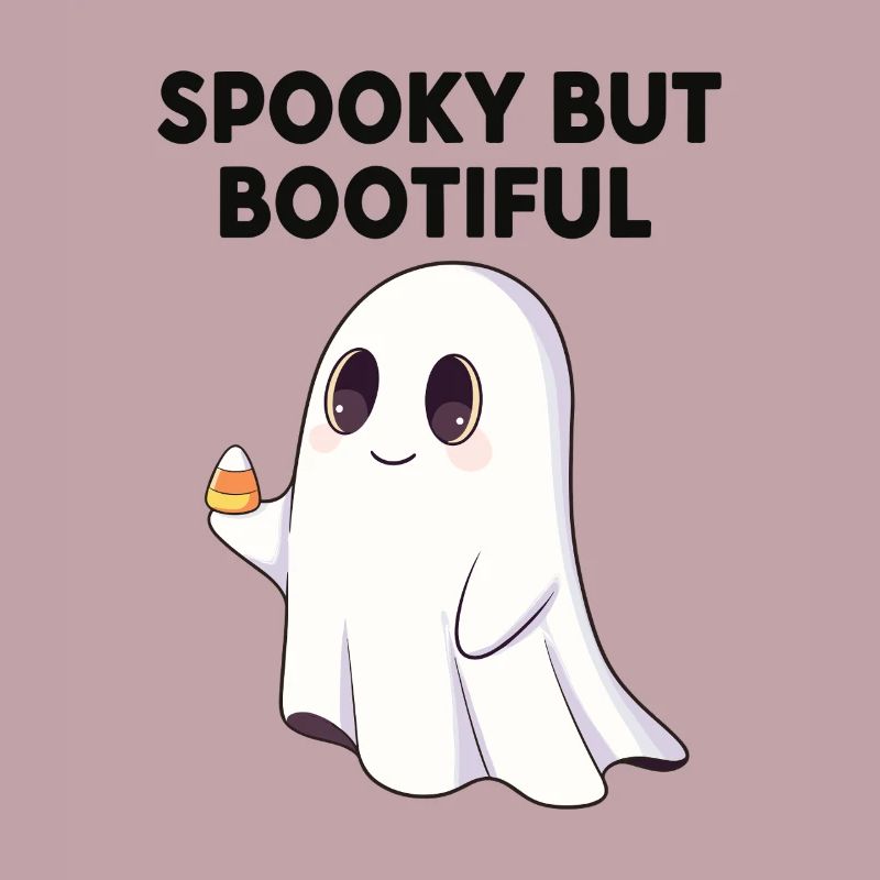 Spooky But Bootiful Cute Ghost Holding Candy Corn 