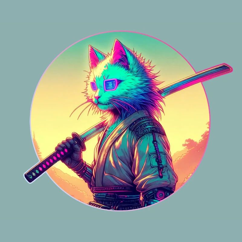 Cyberpunk Cat Samurai Anime