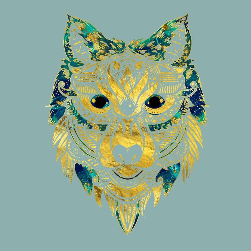 Tribal Wolf - Gold and Marble Decorated
