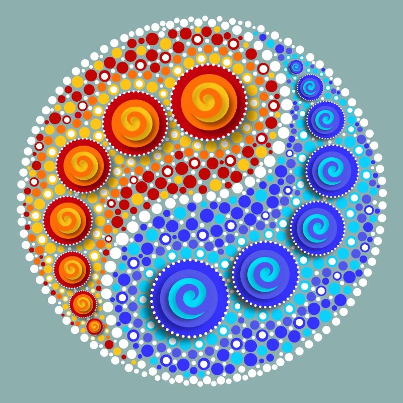 Yin Yang, éléments, points, art, mosaïque, spirale