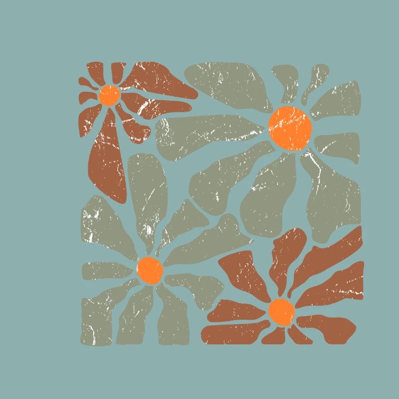 Groovy Retro Braun und Grün Blumen
