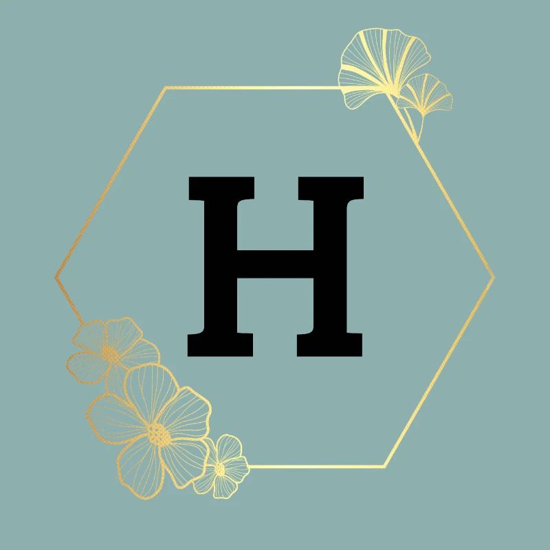Lettre h cadre Floral doré