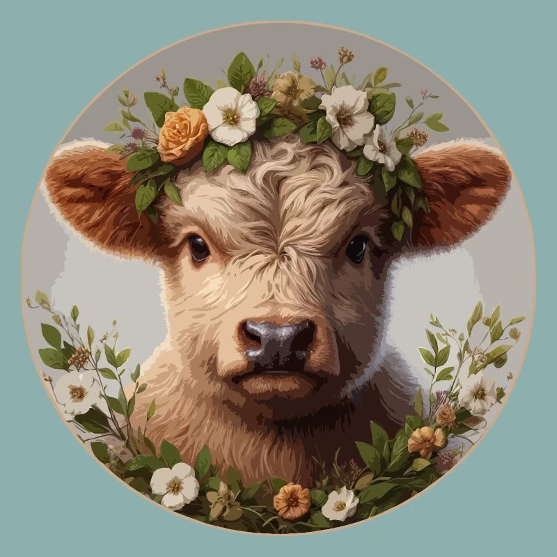 Veau Highlander avec fleurs