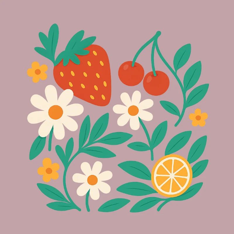 Fruchtblüte – Florales Design mit Erdbeere, Kirsch