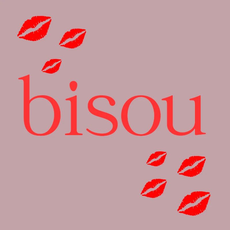 Typographie rouge Bisou avec des lèvres qui s’embrassent