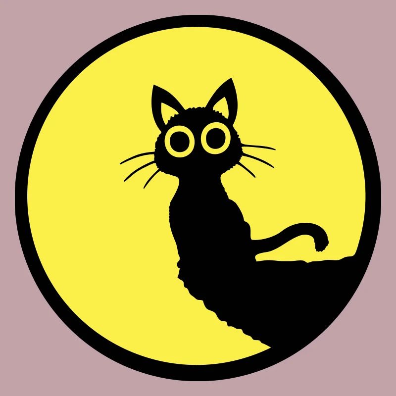 Cat Cute Moon Round Cliff Mountain Night Big Eyes