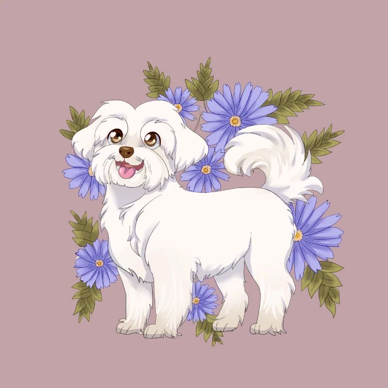 Fleurs de chien blanc maltais mignon maltais