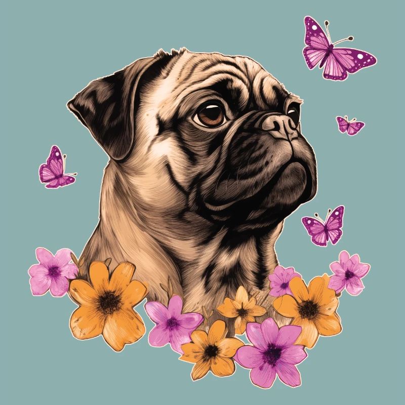 Mops mit Schmetterlingen
