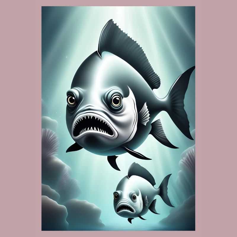 Conception de poisson effrayant en noir et blanc