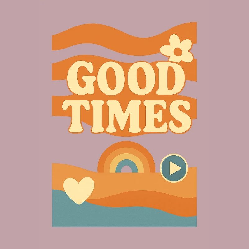 Good Times - Design rétro avec arc-en-ciel et fleurs