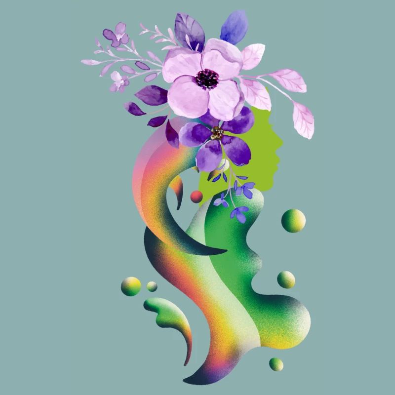 Ein Mädchen mit Blumen Schwebendes Mädchen
