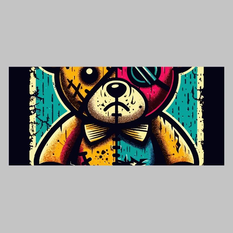 Patchwork bear art with vintage charm