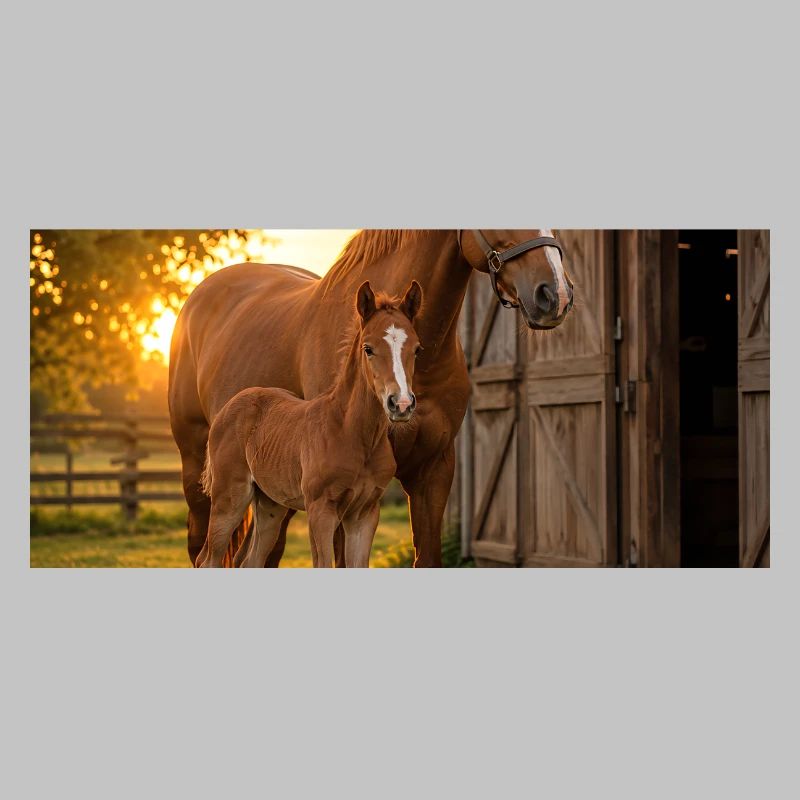 Sunset, mare with foal