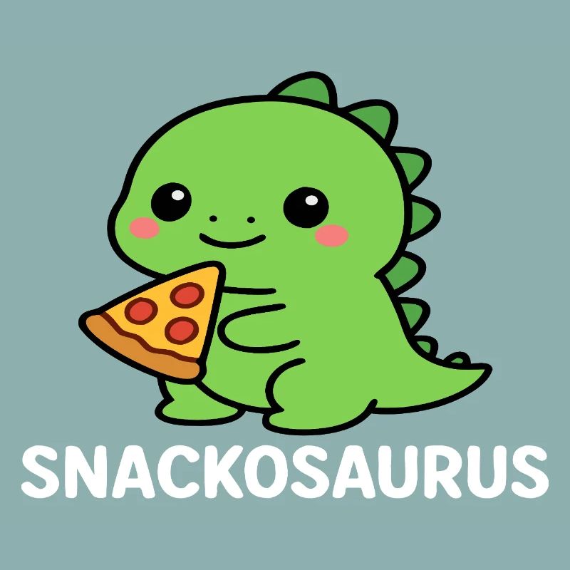 Playful dinosaur with pizza slice
