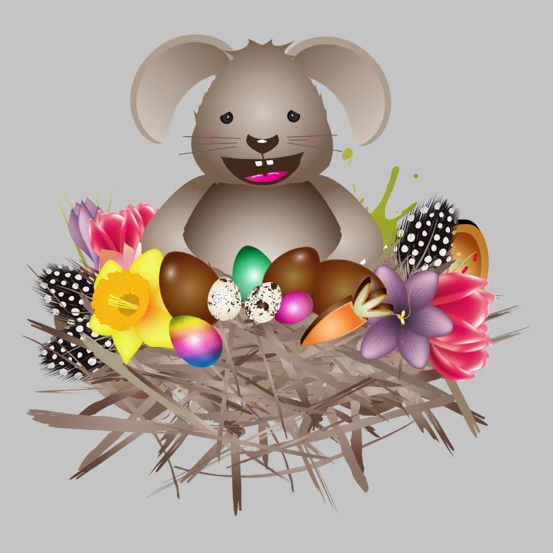 small Easter in the Easter nest full of Easter eggs