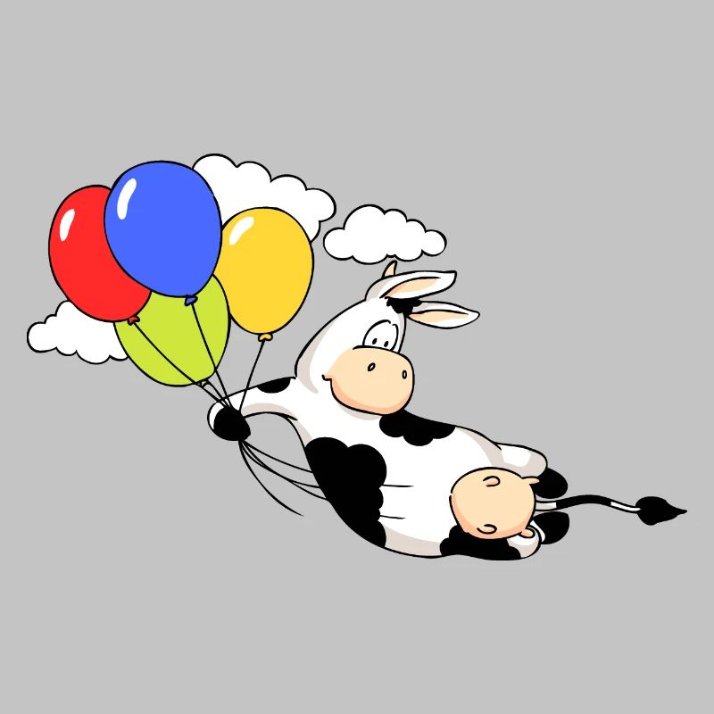 Cow Flying with Balloons