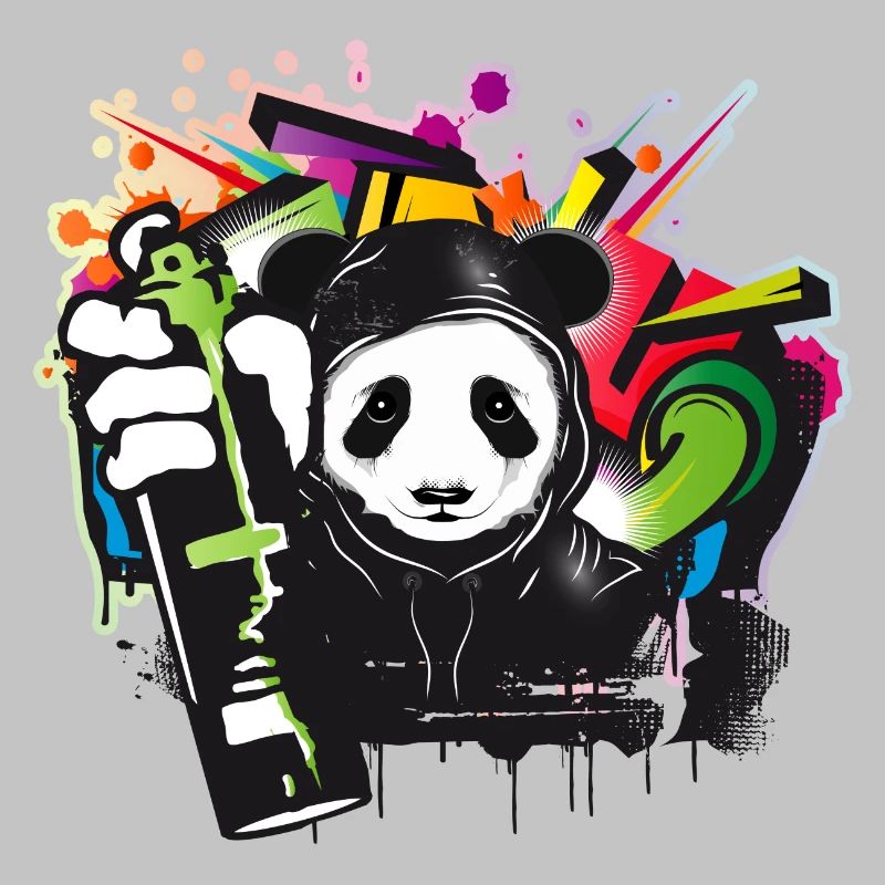 simpatico orso panda con graffiti e bomboletta spray