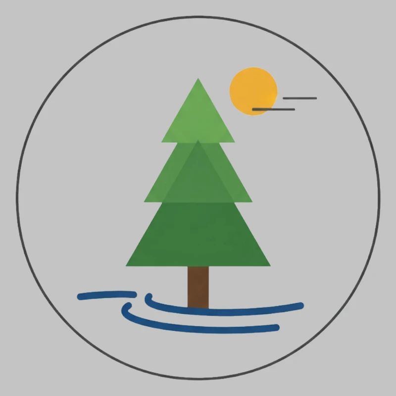 Geometric forest tree with sun