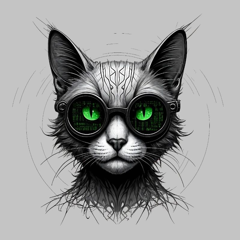 Chat geek codeur informatique au regard vert