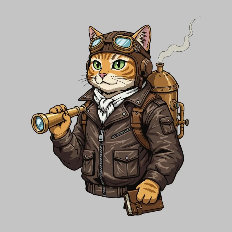 Chat Aviateur Steampunk Explorateur Curiosité