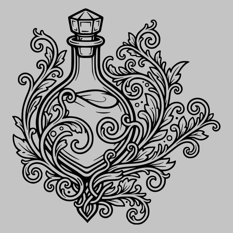 Fiole d'elixir et fleurs