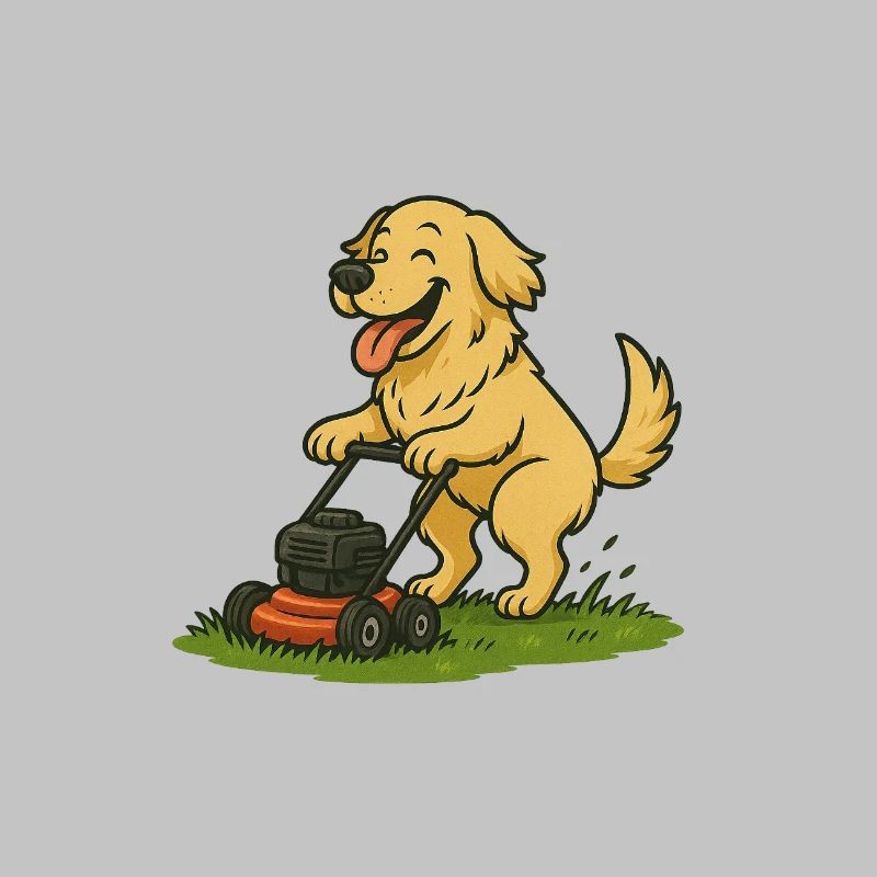 Chien et sa tondeuse à gazon