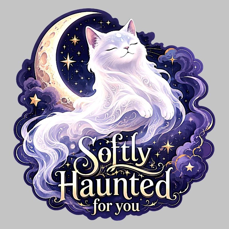 Doucement hanté White Moon Cat Gothic Celestial