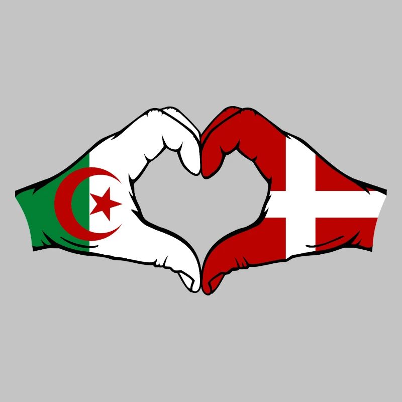 Algérie Danemark Drapeau Mains Coeur Forme