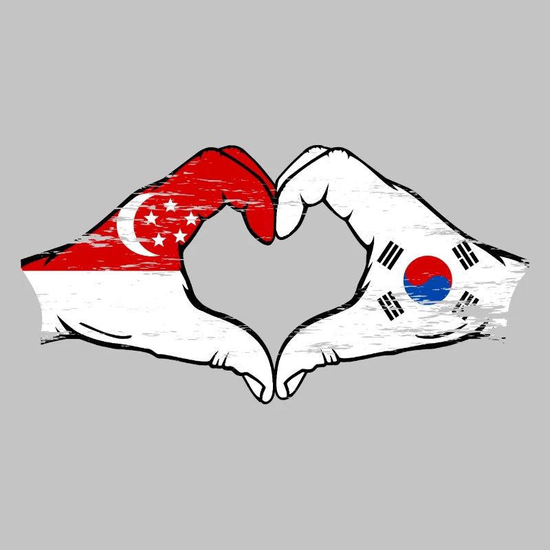 Singapour Drapeau de la Corée du Sud mains forme de coeur utilisé