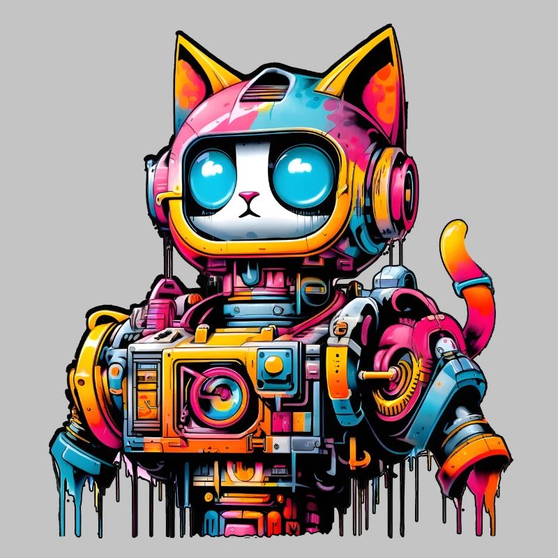 Cat designed as a robot in comic graffiti style