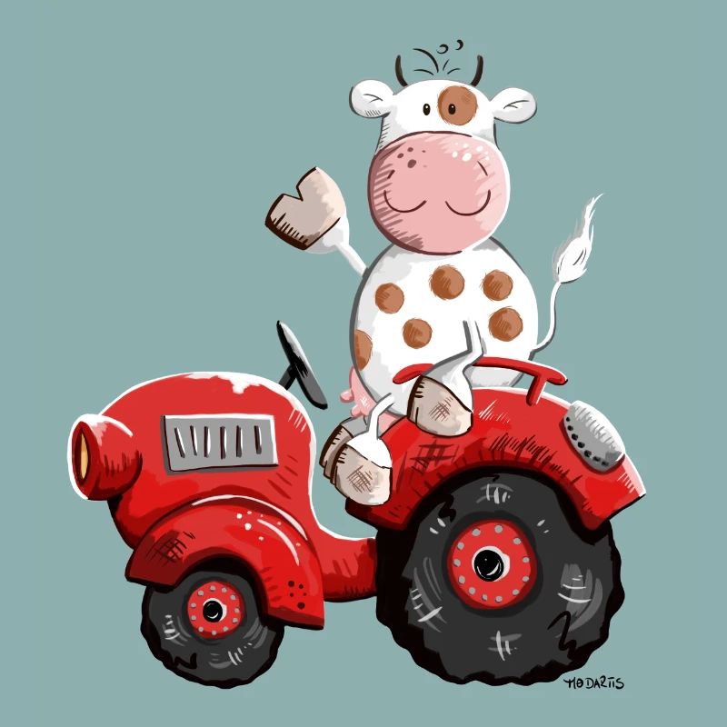 Cow drives a tractor