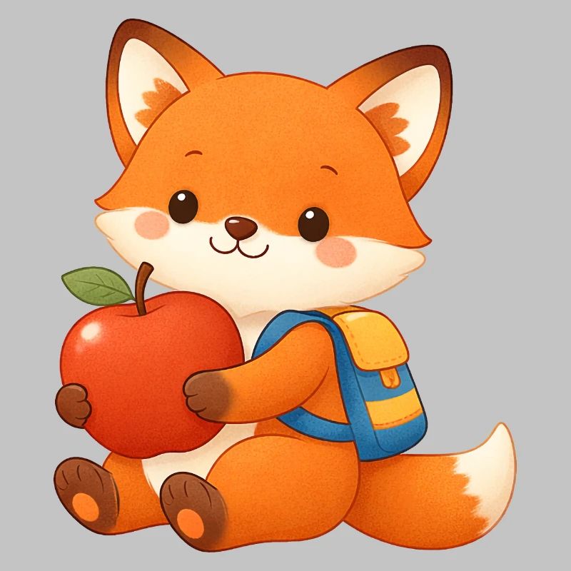 Kuschelfuchs mit Apfel und Rucksack