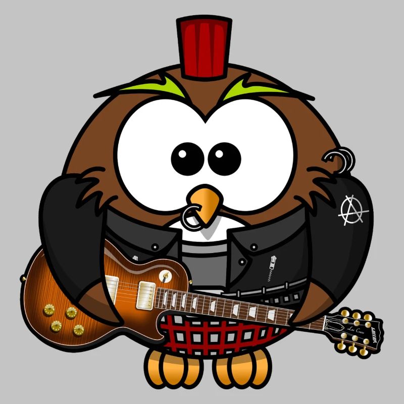Eule als Punk mit Gitarre. Geschenkidee